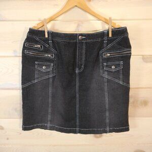 Venezia Denim Skirt Black Straight Womens Size 16 Vintage Y2K Contrast Stitching
